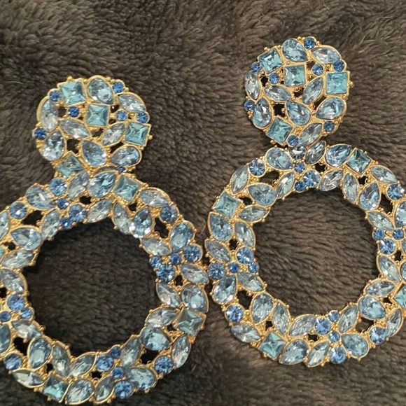 Blue Rhinestone Statement Earrings - Picture 4 of 4